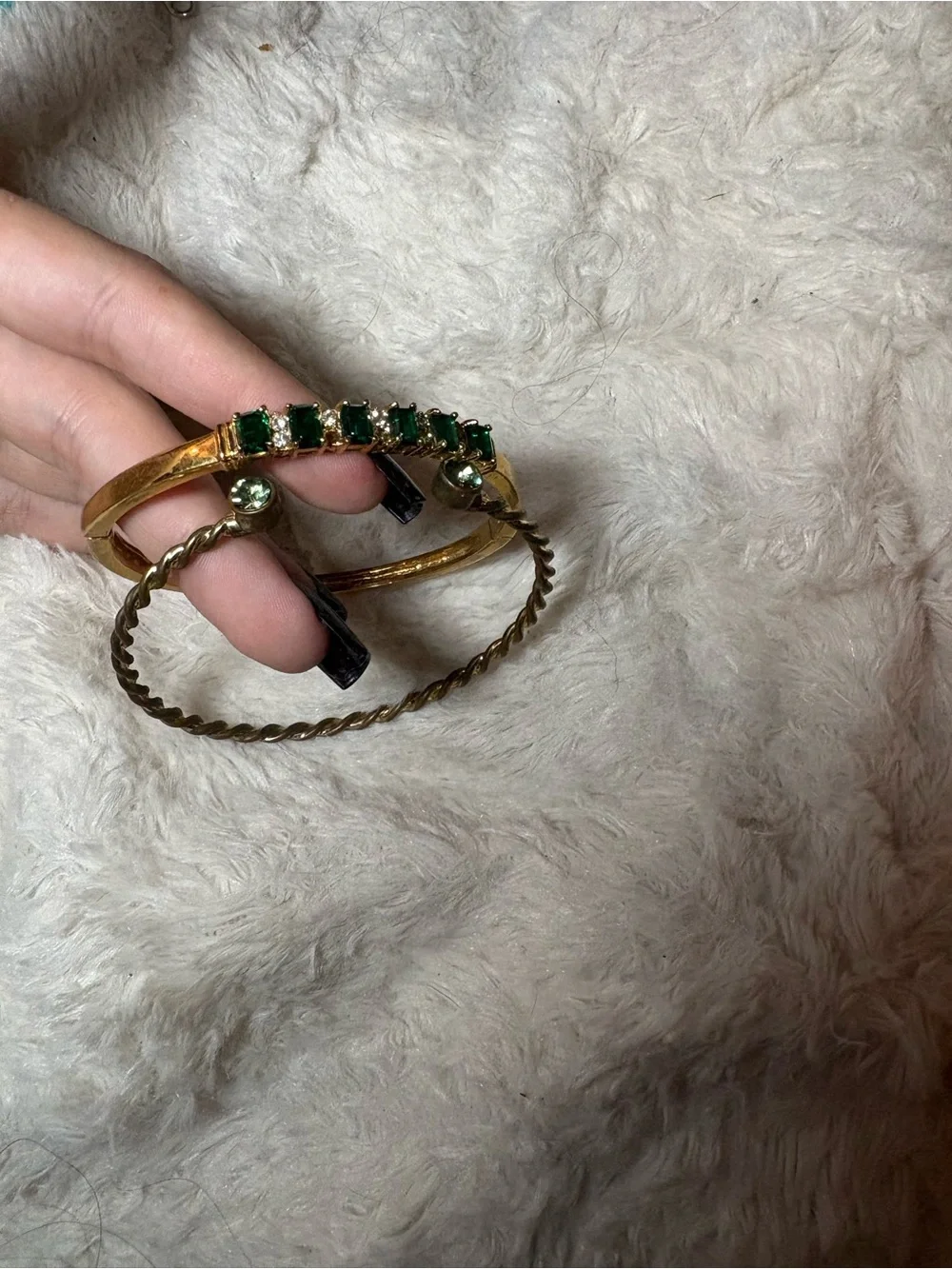 Vintage green and gold bracelet bangle set